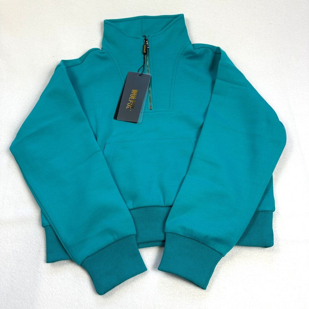 Wulful Girls Half Zip Pullover Sweatshirt Blue Size 5-6 Crop Kangaroo Pocket